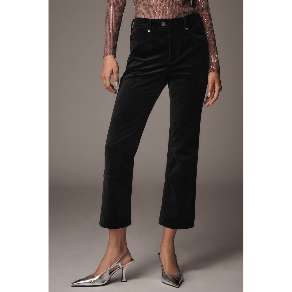 Pilcro Solid Velvet Moto Crop Pants Women 31 Black Flare Five Pocket Goth Chic